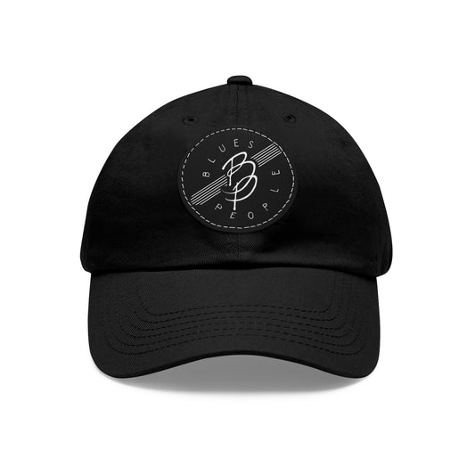 Low Profile Hat with Leather Patch (Round) - White Logo