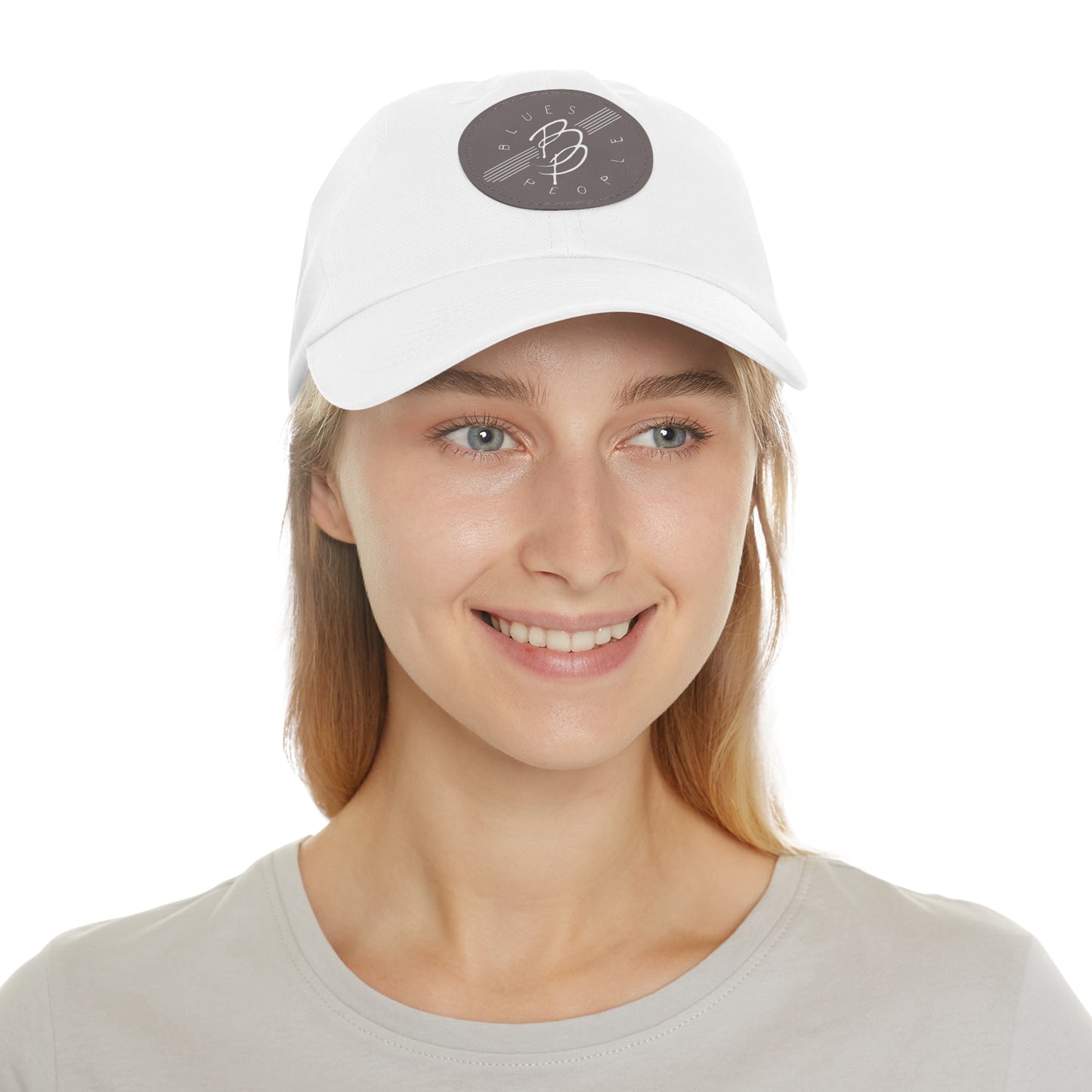 Low Profile Hat with Leather Patch (Round) - White Logo