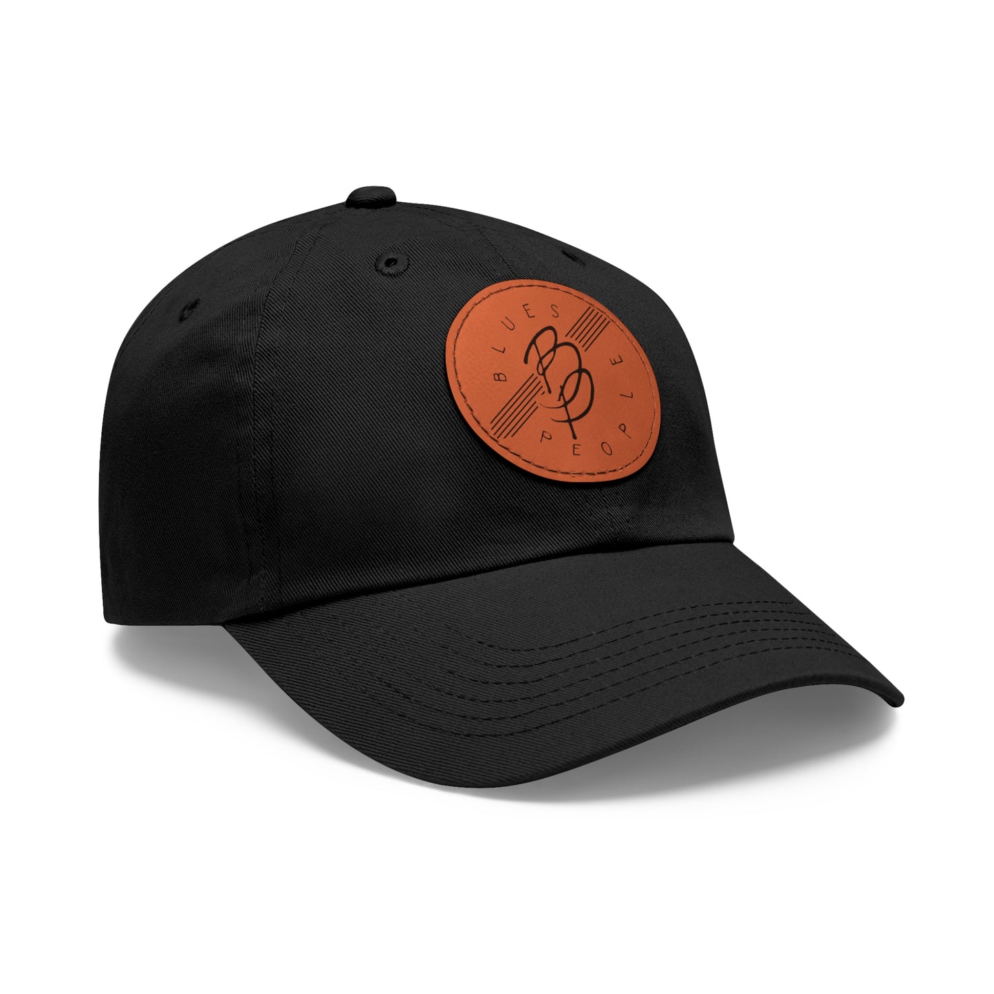 Low Profile Hat with Leather Patch (Round) - Black Logo
