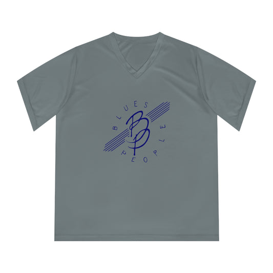 Ladies Performance V-Neck T-Shirt - Blue Logo